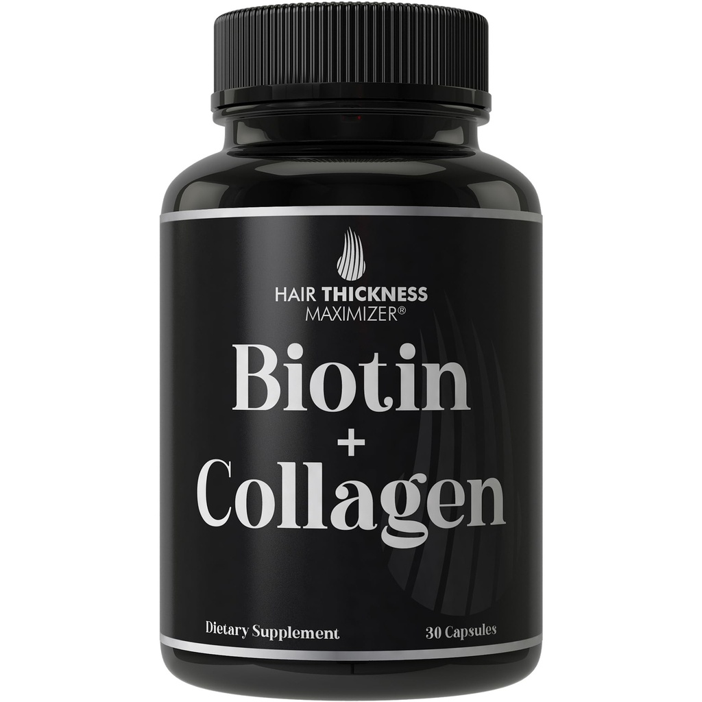 Biotin und Collagen Supplement – 10.000mcg Biotin + Bovine Collagen für dünn- und brüchige Haare. Advanced 2-in-1 Vitamin Complex. Unterstützt Thicker, gesünderes Haarwachstum für Frauen, Männer