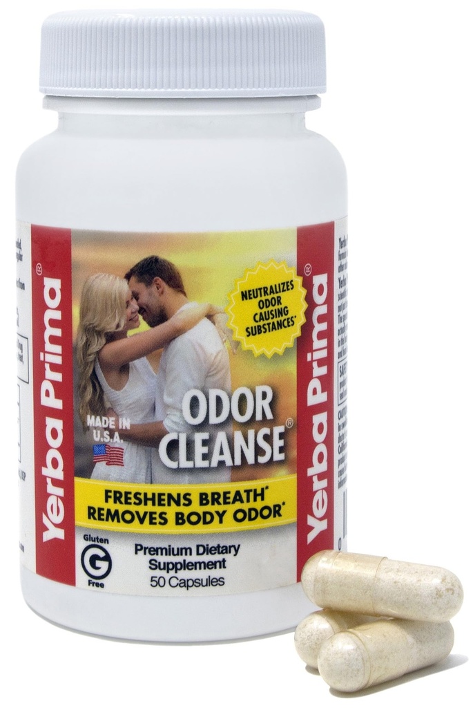 Yerba Prima Odor Cleanse 50 Capsules - Soutient la réduction de l'odeur corporelle BO et de la respiration fraîche - Réduire les odeurs d'ail Extrait de champignons brevetés
