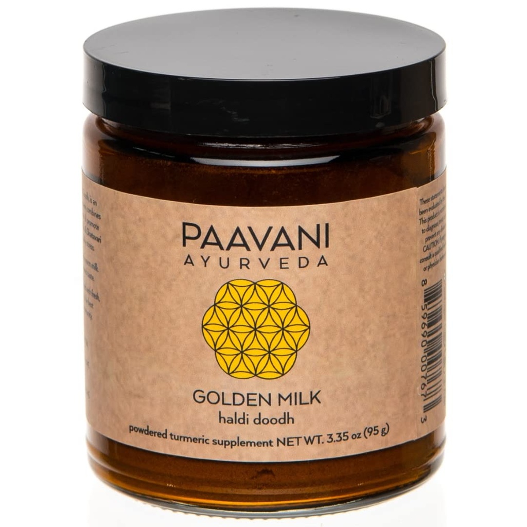 PAAVANI Ayurveda Golden Milk - Made in USA - Ayurveda Turmeric & Ashwagandha Blend - Pulverisierte Ergänzung - Haldi Doodh - 100% Organisch - 38 Portionen