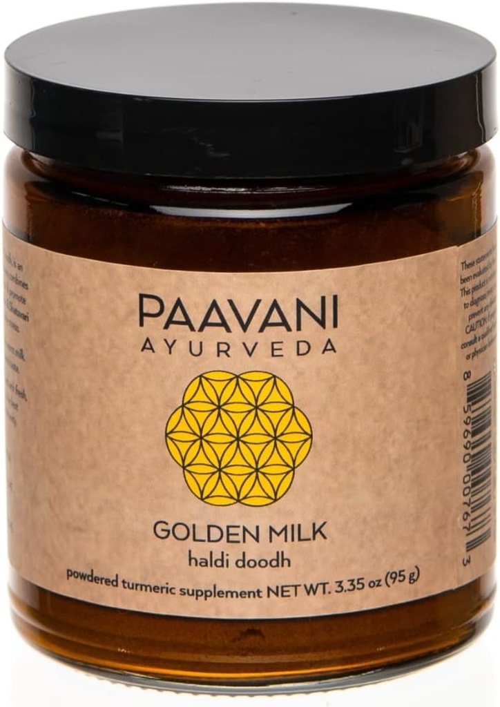 PAAVANI Ayurveda Golden Milk - Made in USA - Ayurveda Turmeric & Ashwagandha Blend - Pulverisierte Ergänzung - Haldi Doodh - 100% Organisch - 38 Portionen