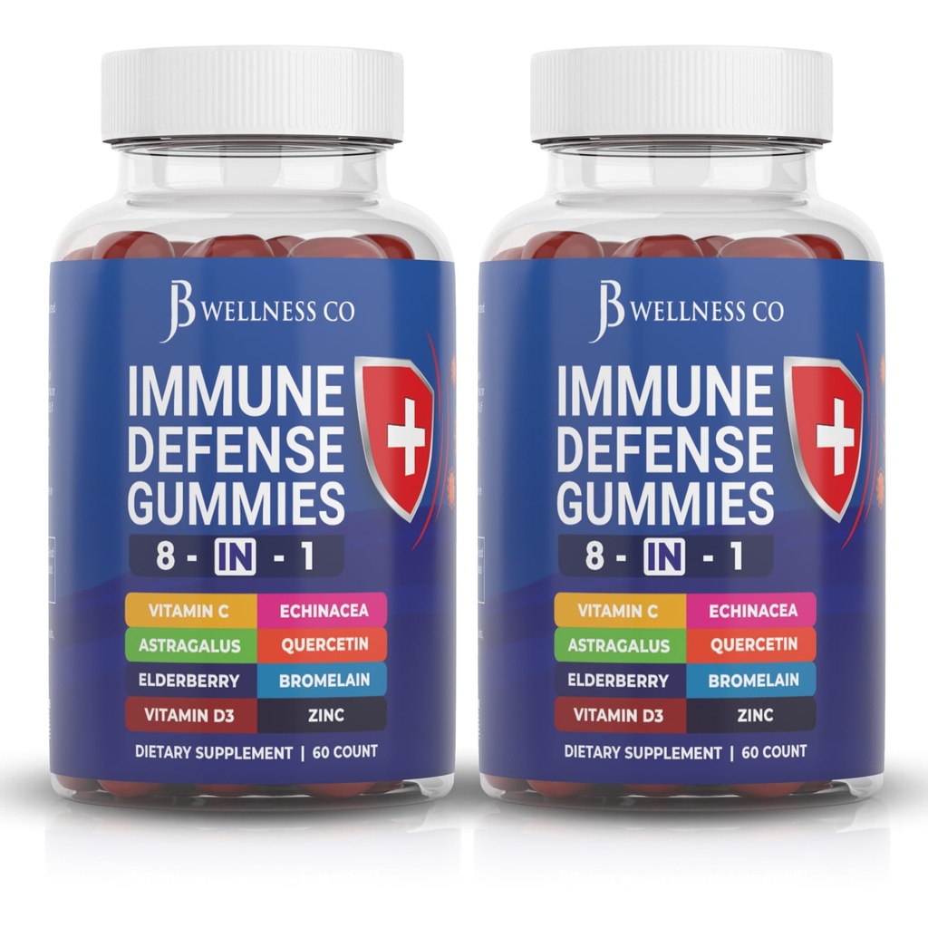 8 in 1 Immune Defense Booster Supplement Gummie mit Astragalus Wurzel, Vitamin C und Zink, Vitamin D3, Elderberry und Quercetin (2 Packung)