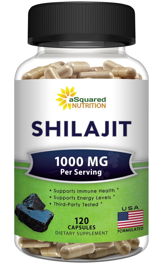 aSquared Nutrition Shilajit 1000mg - 120 Kapseln - reine Shilajit Extrakt-Ergänzung und Pulverkomplex Pillen - natürliche Huminsäure & Fulvic Säure & Trace Minerals - Alternative zu Harz & Tropfen