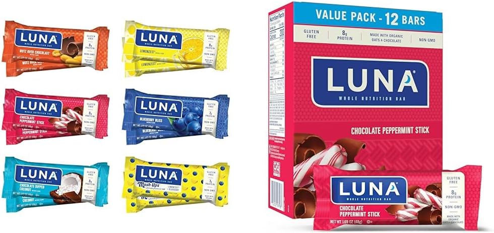 LUNA Bar Variety Pack (12 Count) + Schokolade Pfefferminz Stick (12 Pack) - Glutenfreie Snack Bars