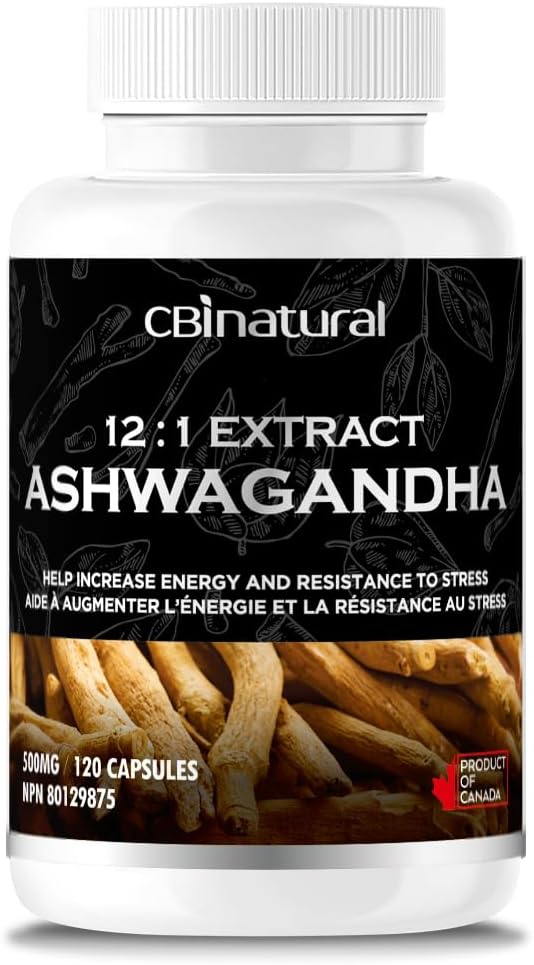 CBInatural Ashwagandha 12:1 Extrakt 500mg (6000 mg gleichwertig) – Energie, Vitalität & Men’s Wellness Support – 120 Vegan Kapseln, 4-Monats-Versorgung