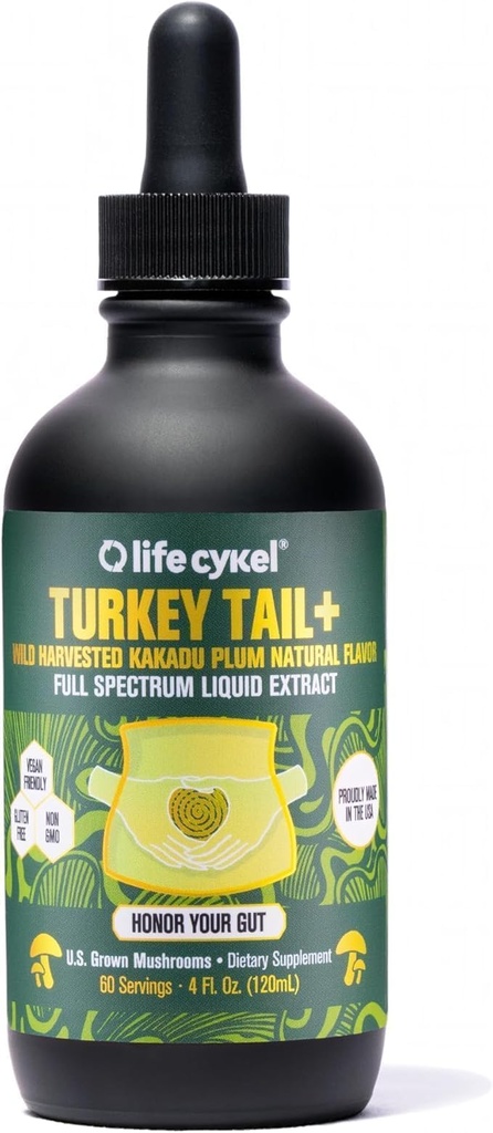 Life Cykel - Turkey Tail Mushroom Liquid Extract with Kakadu Plum - Immune Support & Digestive Health Prebiotic Supplement, Non GMO (4 Fl Oz (Pack of 1))