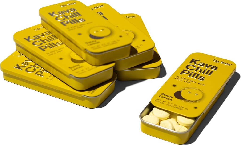 Up Side Kava Chill Pillen, Kava Kava Candy Sunny Lemon Flavor, Natürliche Ergänzung für Calm & Stress Support, 6 Pack 20 Mints