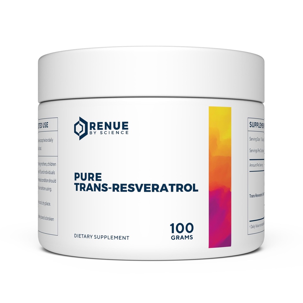 Renue By Science Resveratrol , Supplément de resvératrol de haute résistance , 100g Trans Resveratrol Powder , 200 jours d'approvisionnement , 200 jours , sans OGM et allergène , fabriqué aux États-Unis Tiers-parties testés