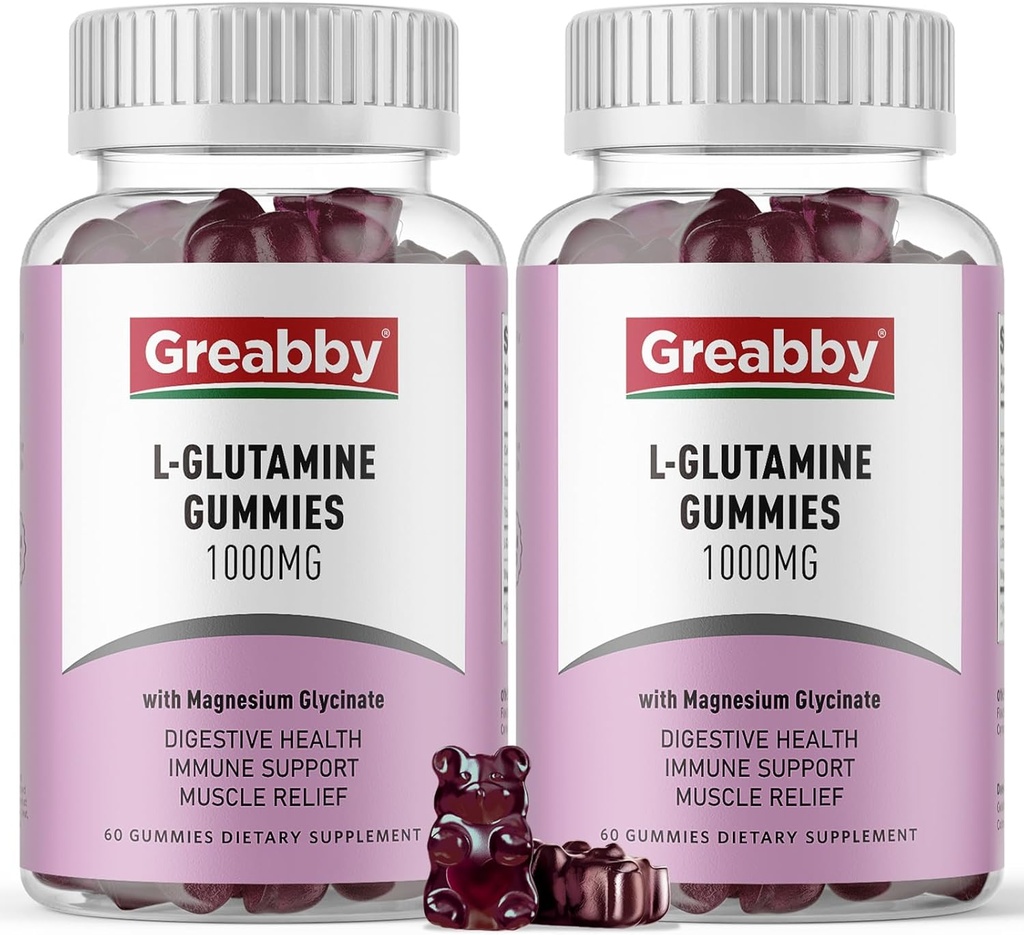 L Glutamin 1000mg Gummie - Muskelentlastung & Immununterstützung, Aminosäureergänzung mit Magnesiumglyccinat, Vegan & Non-GMO, Glutenfrei (120 Count)