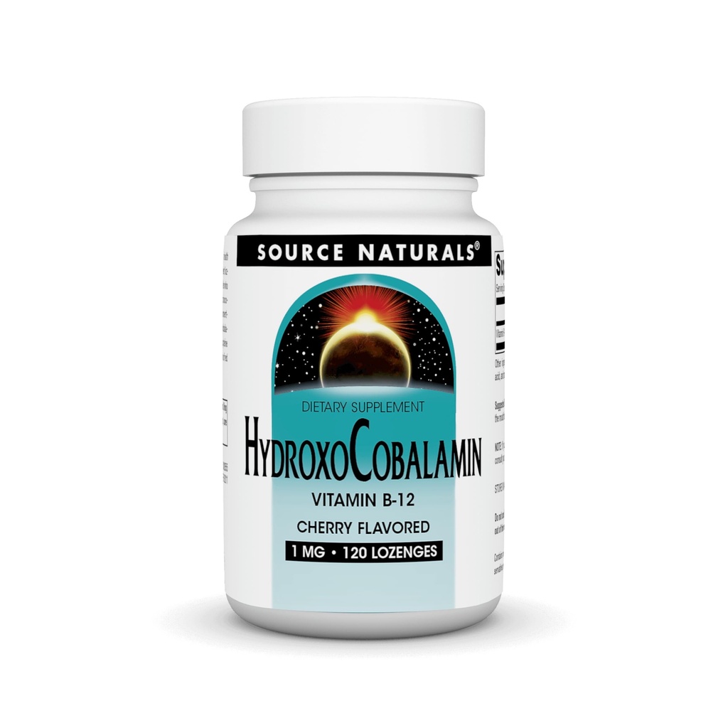 Source Naturelles HydroxoCobalamine, Vitamine B-12, 1 mg - 120 Lozanges aromatisées aux cerises