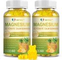 Magnesium Glycinate Gummies 400mg, Sugar Free Magnesium Taurate,Magnesium Malate Supplement with Vitamin D, B6, CoQ10 for Relaxation, Stress Relief, Muscle, Bone & Sleep Support-120 Pineapple Gummies