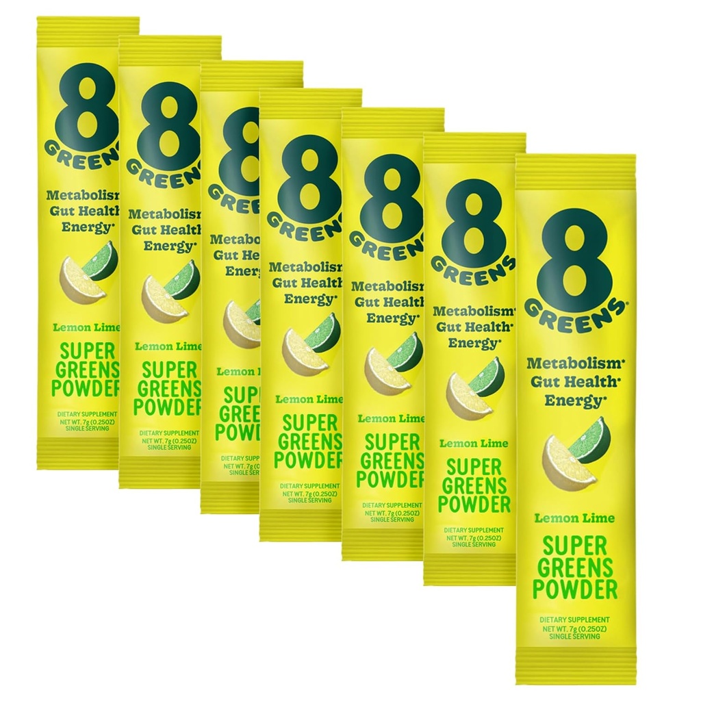 8Greens Super Greens Powder | Prebiotic & Probiotic Blend Superfoods für Gut Health, Metabolismus, Debloating, mit Fiber, Verdauungsenzyme, Organisch: Spirulina, Chlorella, Zitronenlime, 7 Servierungen