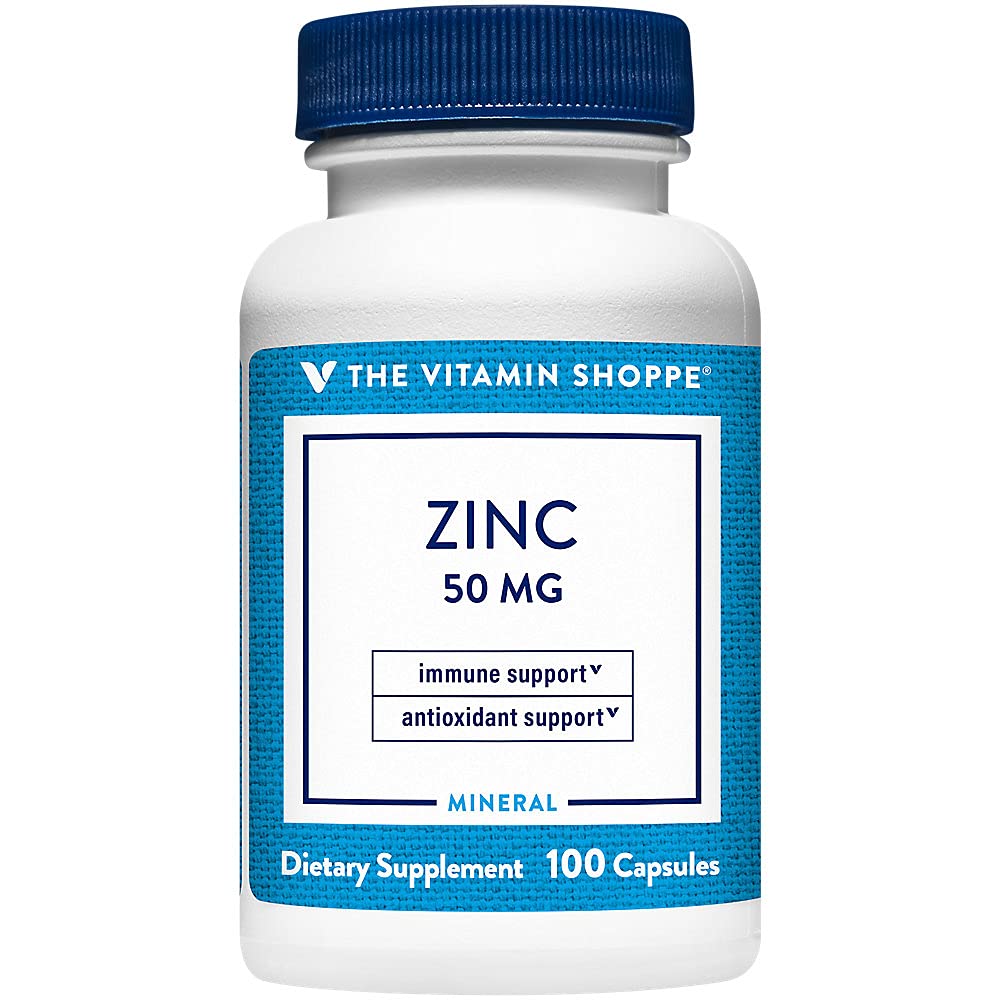 Vitamin Shoppe Zink 50MG - Immununterstützung, Hautgesundheit & Antioxidantienschutz, Essential Mineral (100 Kapseln)