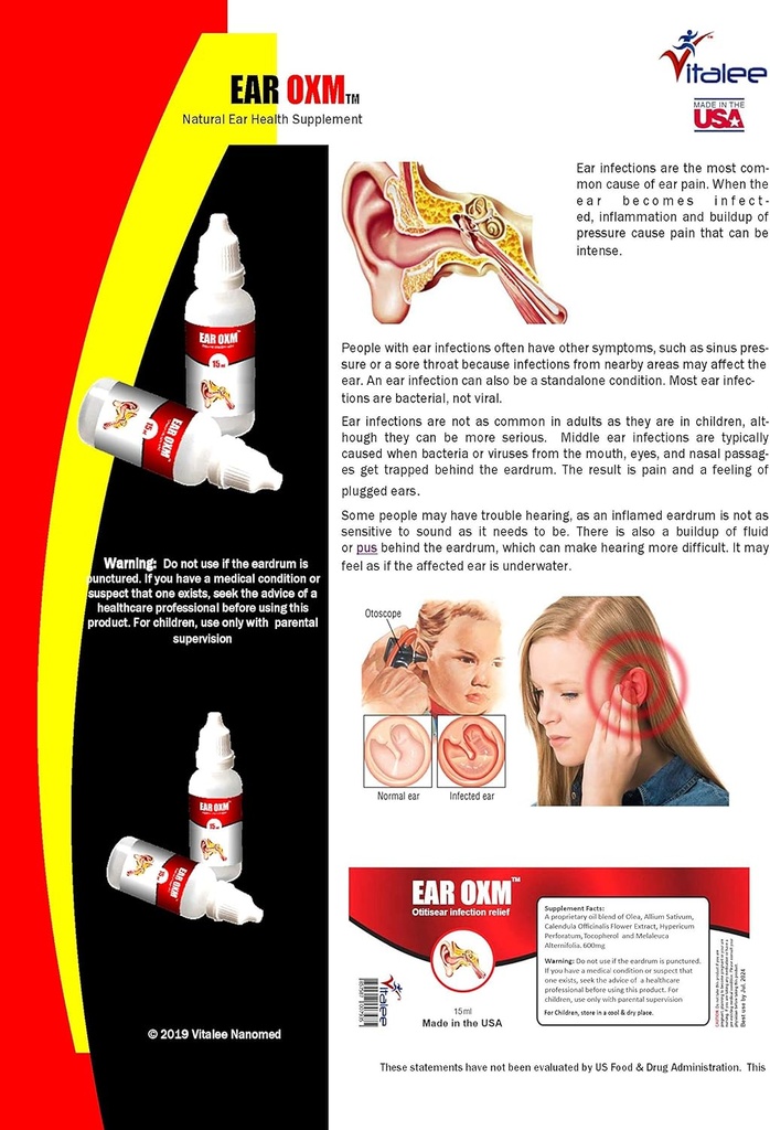 Ohr OXM- Natürliche Ohren und Infektionstropfen (1 Flasche,15 ml)