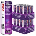 LIFEAID FITAID Energy Grape AÇAI, 200mg Natural Caffeine, Keto, Pre-Workout Performance: BCAAs, Quercetin, Elektrolyte, Omega-3s, 15 Kalorien, Paleo, Vegan & Gluten-Free, 12-oz (Pack von 24)