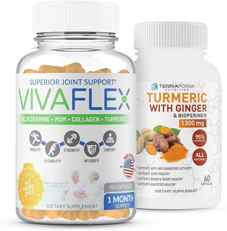 Terraform Nutrition Joint Relief Combo Pack – Vivaflex Plus Kurkuma mit Ginger – Beste Ergänzungen für Joint & Knee Relief – 1 Monat Versorgung