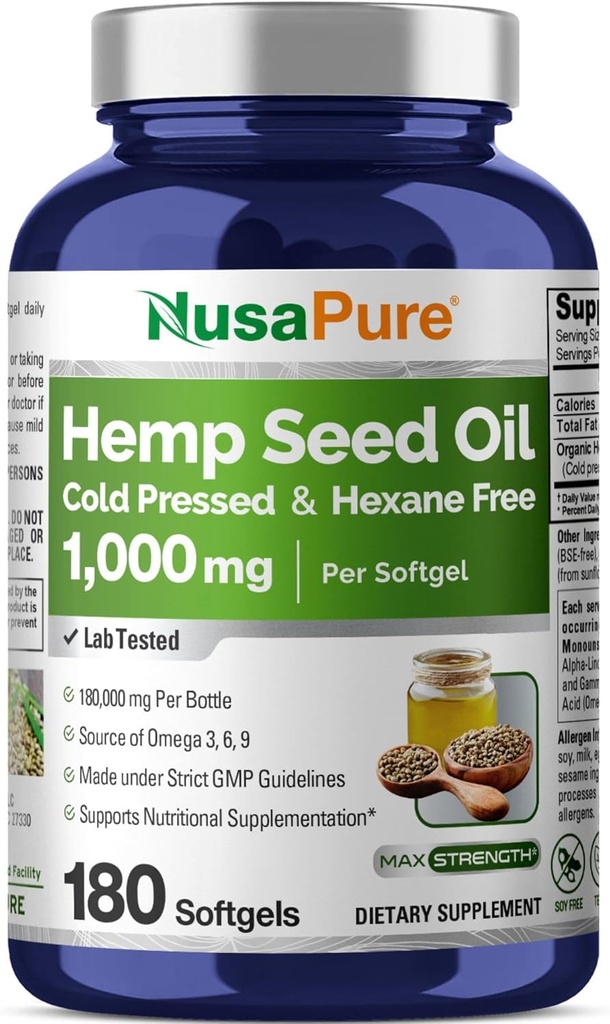 NusaPure Hanf Seed Oil 1000mg - 180 Softgel pro Flasche
