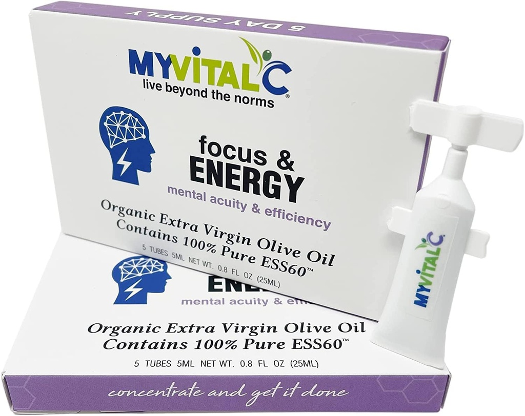 MyVitalC Focus & Energy Supplement - Pure ESS60 in Bio Extra Virgin Olivenöl - 30 Tage Versorgung 150 ML - Pack von 6