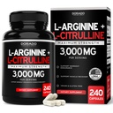 L Arginin L Citrulline Ergänzung 3000mg (240 Kapseln) Nitric Oxid Pillen für Männer - Stamina, Ausdauer, Leistung für Workouts - NO Ergänzungen für Männer - Glutenfrei, Non-GMO, Vegan Kapseln
