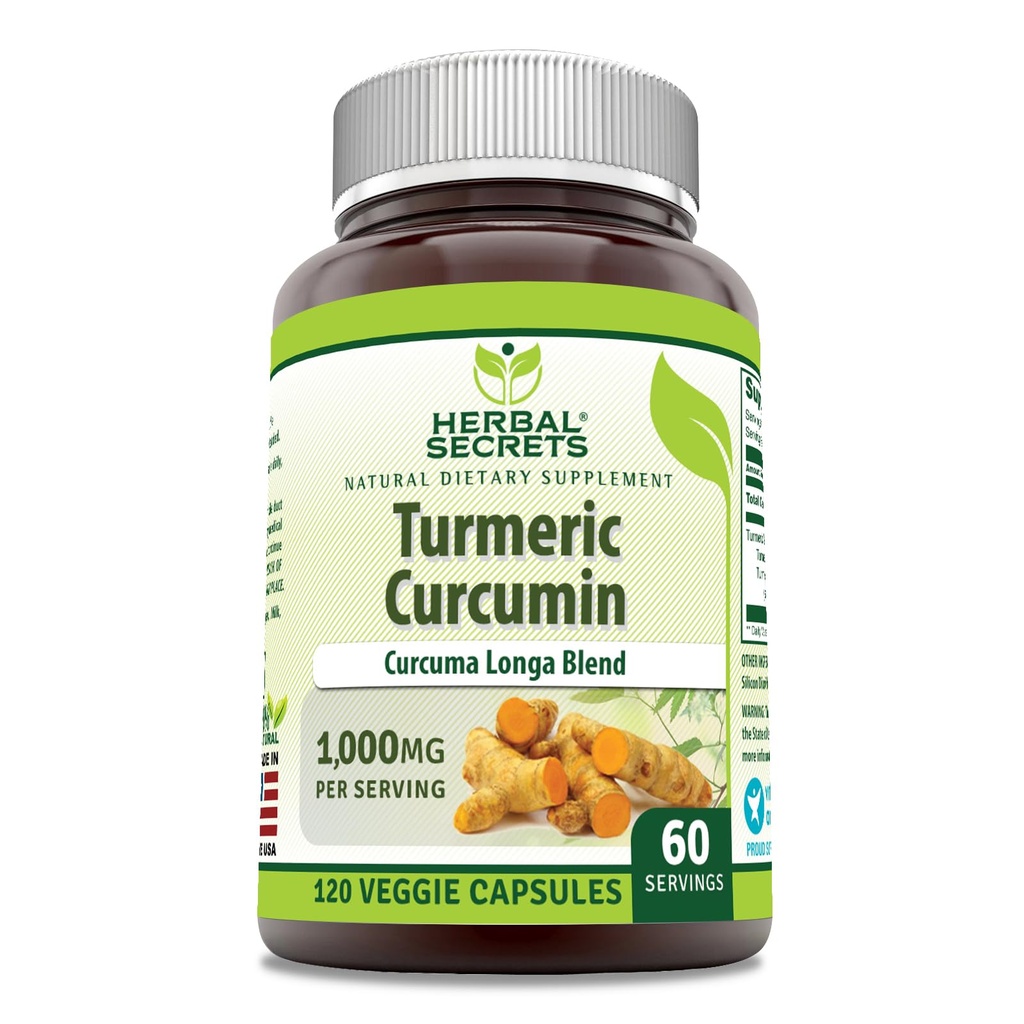Herbal Secrets Turmeric Curcumin Supplement | 1000 Mg Pro Servieren | 120 Veggie Kapseln | Mischung aus Turmeric Powder & Turmeric Extract | Non-GMO | Gluten Free | Made in USA