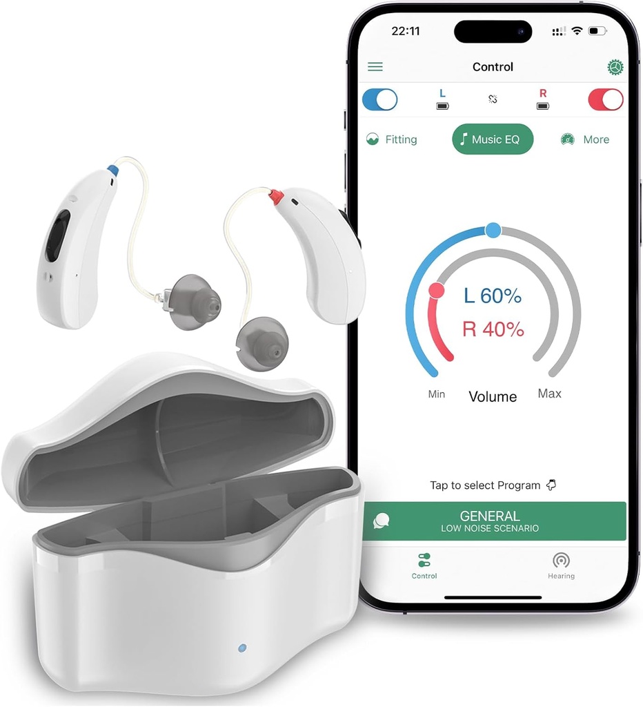 Hörgeräte für Senioren wiederaufladbare, RIC 16 Kanal Hörgerät mit Bluetooth für Erwachsene, Senior Hörgeräte mit Smart Noise Cancellation, Digital Hearing Aid Device mit APP Control, Weiß