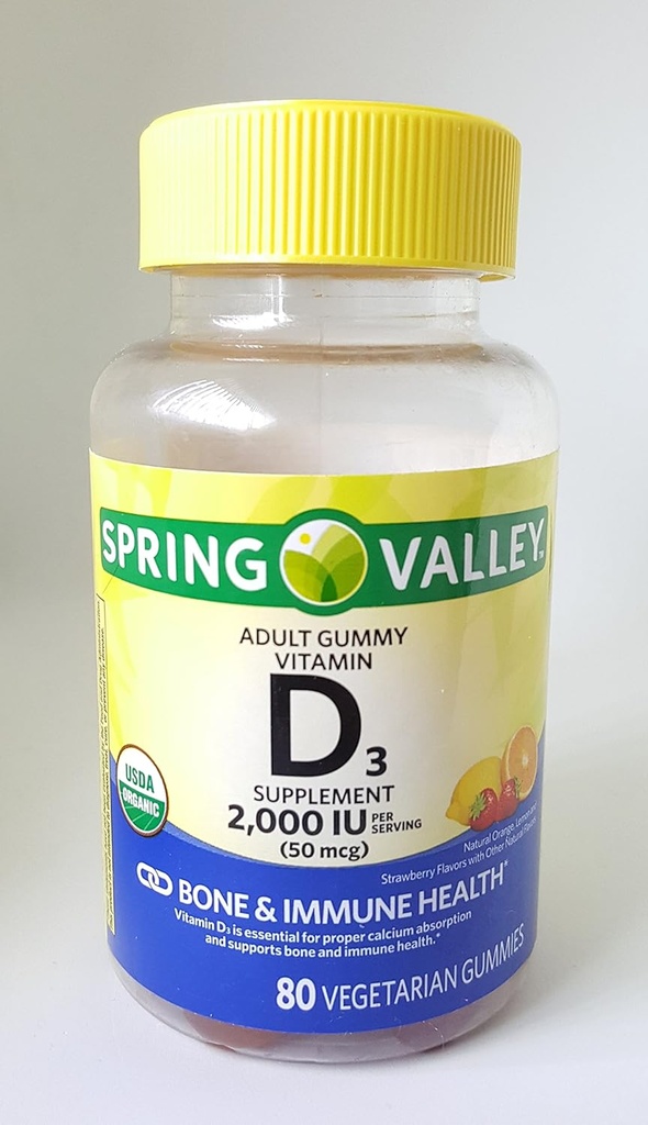 Spring Valley Adult Gummy Vitamin D3 Supplement, 2000IU, 50mcg USDA Organic, 80 Vegetarische Gummis