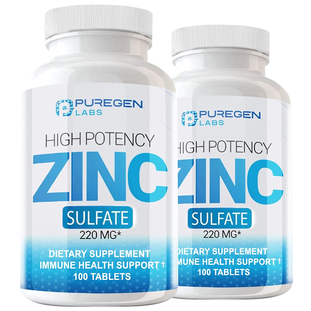 Puregen Labs Zinksulfat 220 mg Nahrungsergänzungsmittel Tabletten - 100 Zähler (Pack von 2)