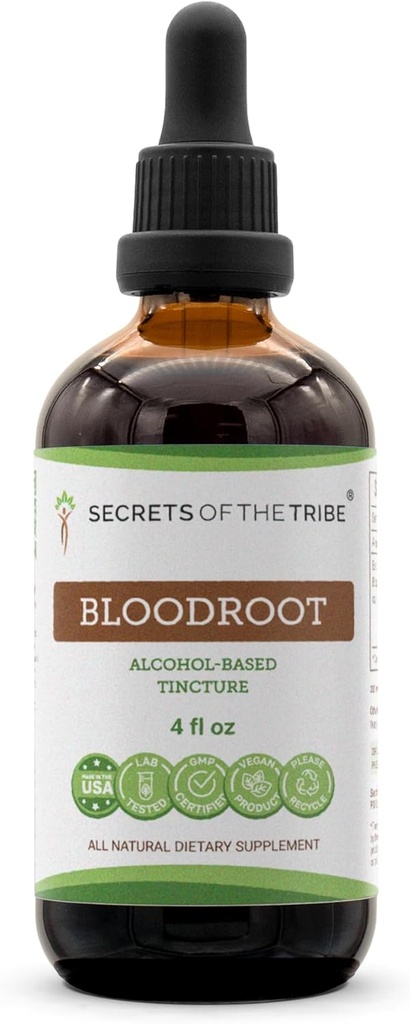Secrets of the Tribe Bloodroot Tincture Alcohol Extract, Responsible Farmed Bloodroot (Sanguinaria Canadensis) Getrocknete Wurzel (4 FL OZ)