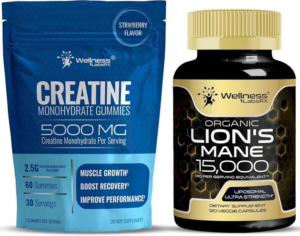 WELLNESS LABSRX Lions Mane Supplement Kapseln - Creatine Gummies 5000mg