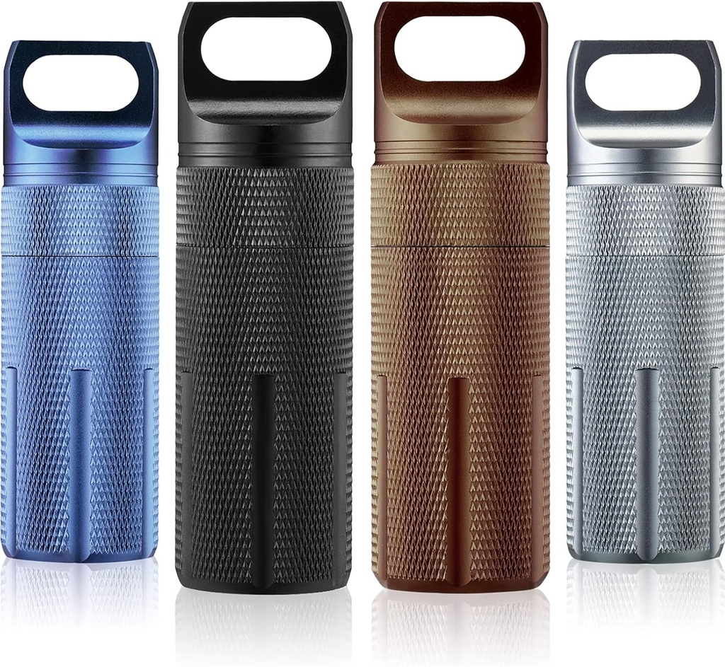 Patelai 4 Pcs Portable Porte-clés Pill Holder Organizer Travel Waterproof Match Container Aluminium porte-clés hermétique Conteneur de voyage Taille de stockage Suppléments Support pour camping extérieur (Rustique)