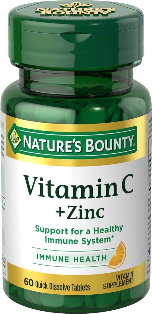 Nature's Bounty Vitamin C + Zink, Vitamin Supplement, Unterstützt Immungesundheit, 60 mg, 60 Tabletten