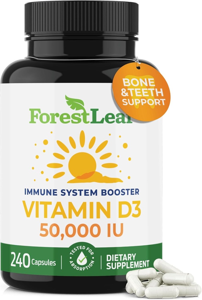 ForestLeaf Vitamine D3 50 000 UI VIT D - Supplément VIT D3 Vitamine D pour les femmes et les hommes.