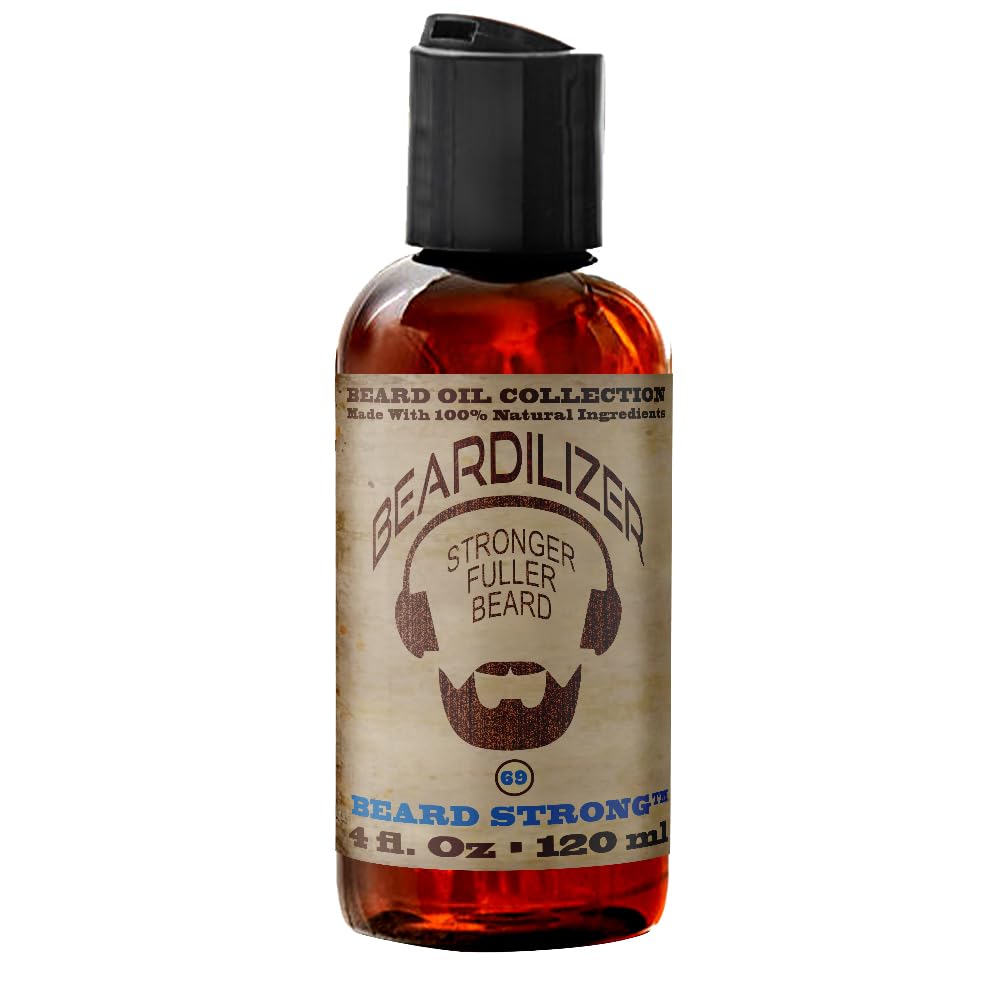 Beardilizer Barbe forte huile de barbe pour les hommes - 100% huile de croissance naturelle et revitalisant avec Argan, Jojoba et vitamine E – Adoucissant, hydratant pour la barbe douce et saine – 4 Oz