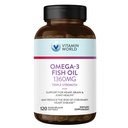 Vitamine World Triple Strength Omega 3 Huile de poisson 1360 mg Supplément, 950 mg Omega-3 Acides gras actifs avec EPA et DHA, soutient la santé cardiaque, cérébrale et articulaire, sans gluten, 120 Softgels, 4 mois d'approvisionnement