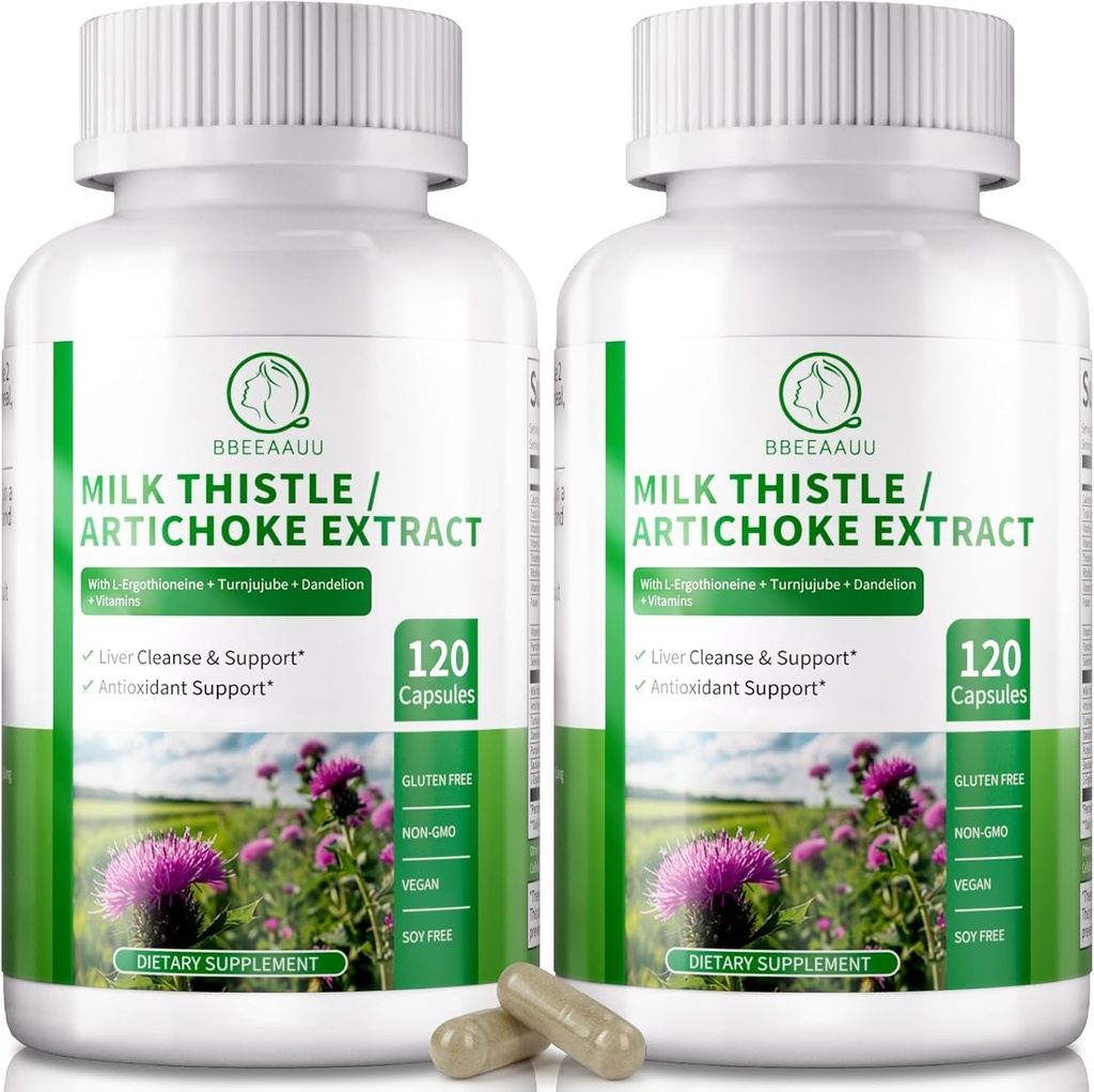 Leberreiniger Detox & Reparieren 120 Kapseln, 16-in-1 Kräuter Leber Unterstützung Ergänzung mit Milchdistel, Artichoke, L-Ergothioneine, Turnjube Dandelion Extrakt für Lebererneuer & Antioxidans (2 Packung)