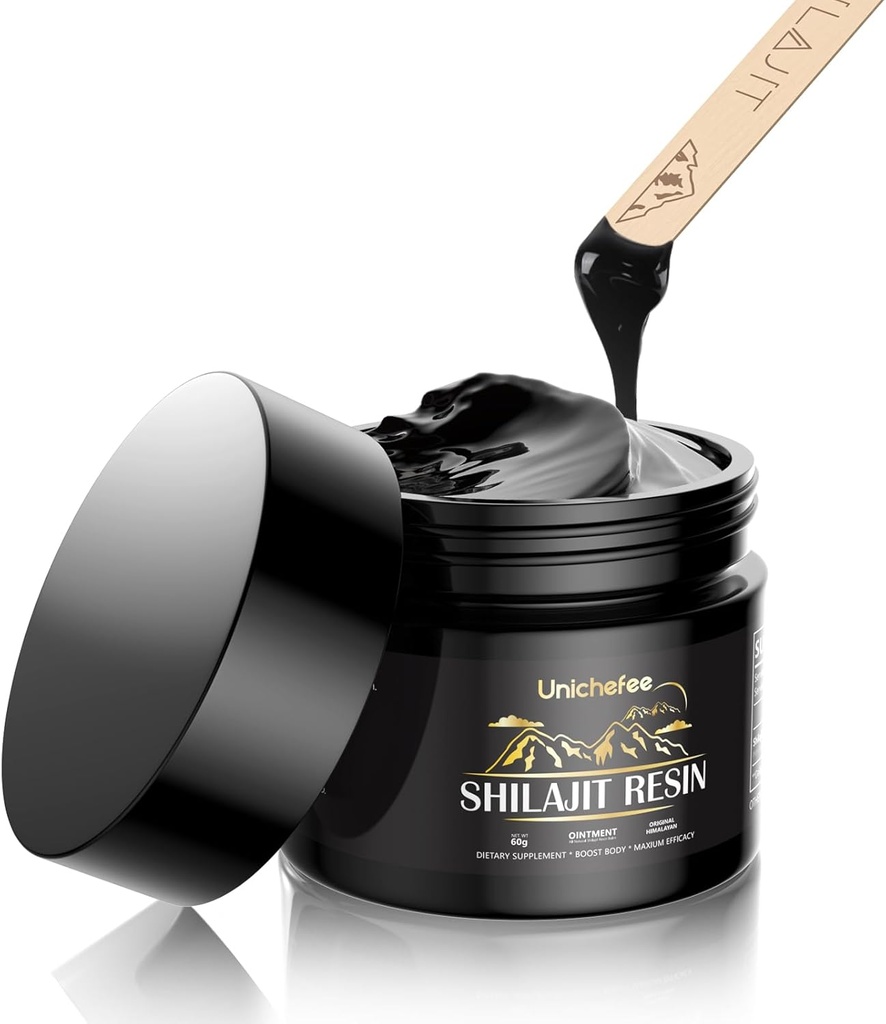Résine Shilajit pour les hommes et les femmes, résine chilajit pure biologique avec 85+ minéraux traces et 60% acide fulvic, supplément énergie naturelle pour la santé holistique- 60g