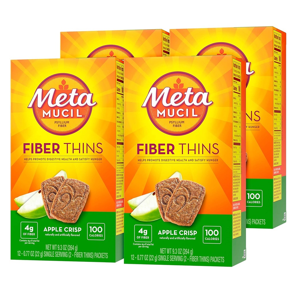 Métamucil Pomme de Crisp aromatisé Fibre mince supplément de fibre alimentaire avec Psyllium Husk, 9.3 Ounce, Pack de 4