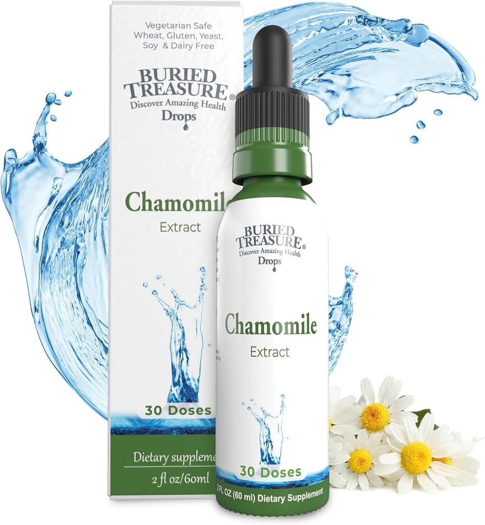 Buried Treasure Chamomile Drops – 30 Servierungen, 2oz, flüssige Kräuter-Kalk-Ergänzung für Entspannungsunterstützung, kein Zucker hinzugefügt
