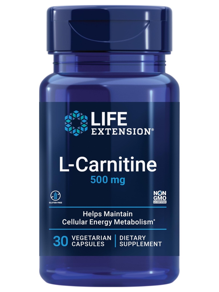 Lebensverlängerung L-Carnitin – 500 mg, Energieergänzung, Memory Supplement – Freie Form Aminosäure, Stickstoffoxidunterstützung, Gesunder Blutdruck – Glutenfrei, Nicht-GVO, Vegetarisch – 30 Kapseln