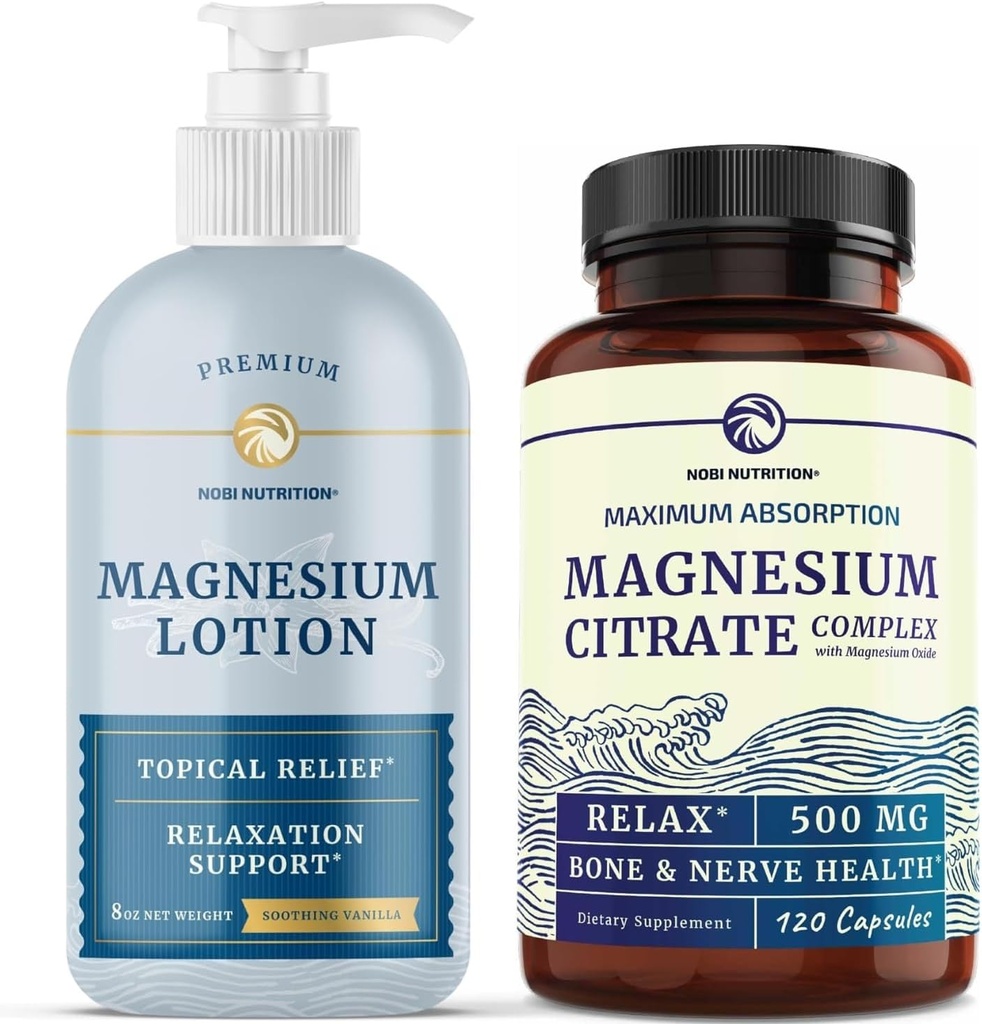 Magnesium Lotion und Magnesium Citrat Ergänzung | Vollkörper Magnesium Unterstützung für Körper und Geist mit 8 Fl Oz topal Magnesium Plus 2 Monate Versorgung Magnesium Complex Pillen