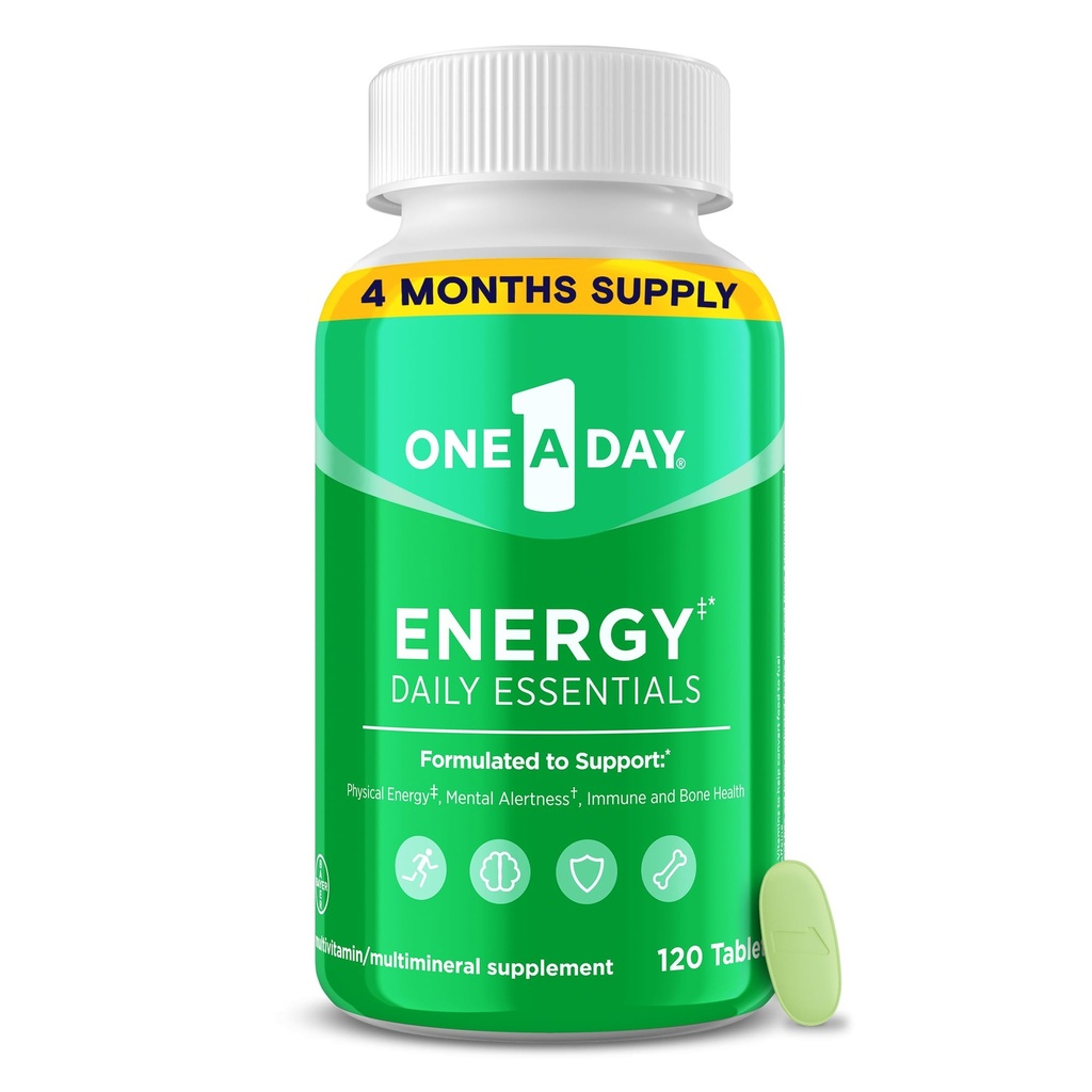 One A Day Energy Daily Essentials Multivitamin, Energy Supplement to Support Mental Alertness and Immune Health with Vitamins A C, D, E, Zinc and Caffeine, 120 Count