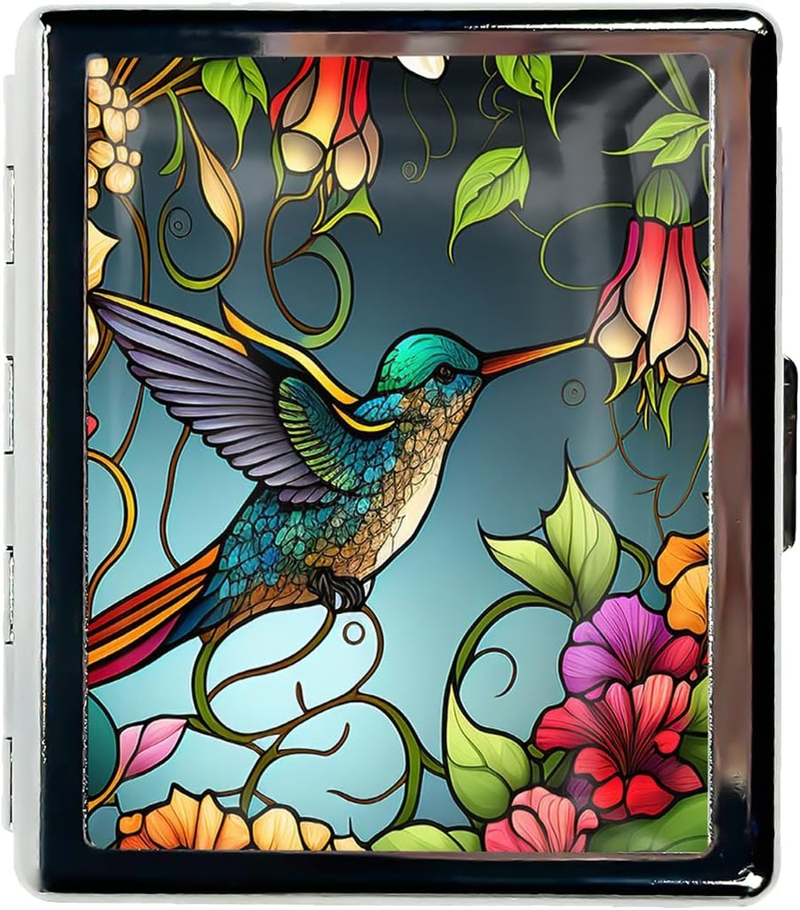 Travel Pill Organizer Small Pill Case für Geldbeutel Essentials 7 Tage Süße Pille Box mit Spiegel tragbare Pille Box für Tasche oder Geldbörse Pille Enthalten Reise-Geschenke (Stained Glass Hummingbird)