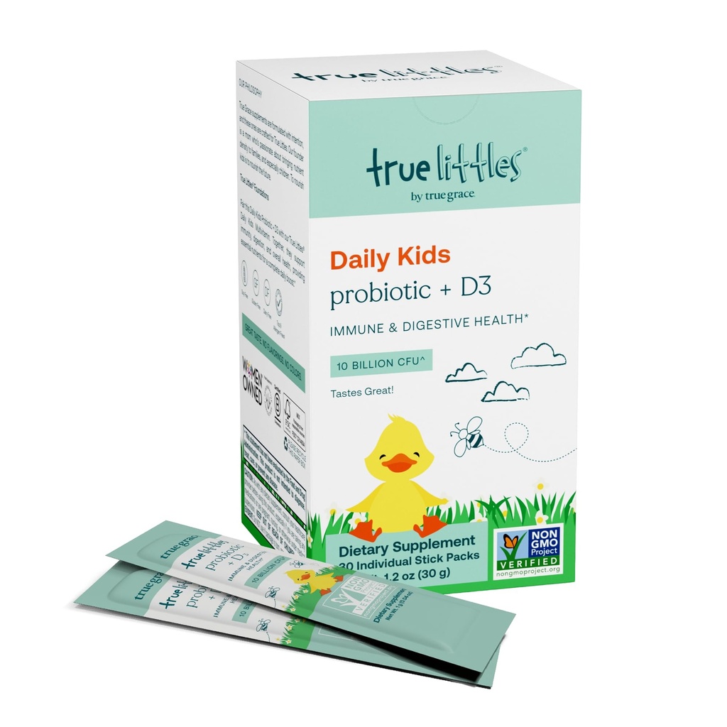 True Grace True Littles - 30 Einzel-Stick-Packs - Kinder’ Daily Probiotic + Vitamin D3 für Immun- & Verdauungs-Gesundheit - Gluten, Soy & Dairy Free - 30 Servierungen