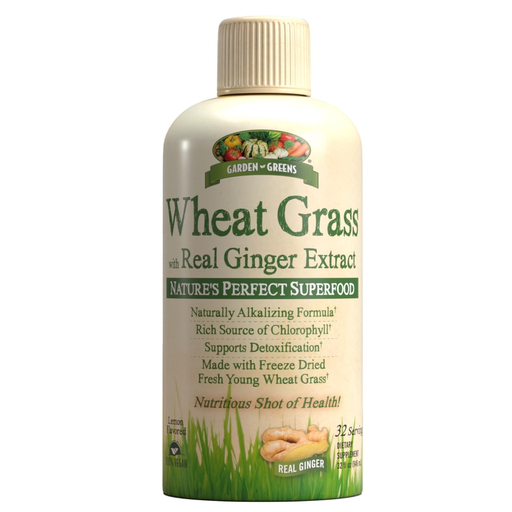 Garten Grüns Weizen Gras Flüssigkeit mit echtem Ginger Extrakt, Nature's Perfect Superfood, 32 Portionen