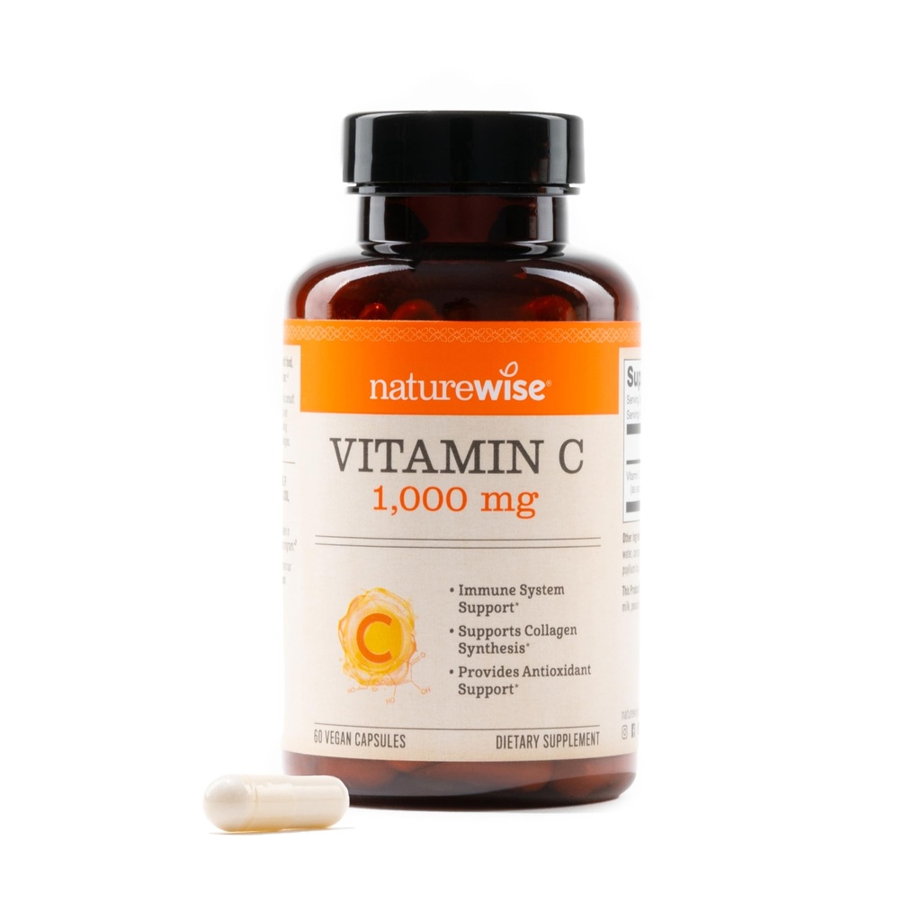 NatureWise Vitamine C Capsules de 1000mg - Vitamine végétale extra-forte C pour le soutien quotidien antioxydant et immunitaire - Non-OGM, États-Unis Fabriqué - 60 Capsules[60 jours]
