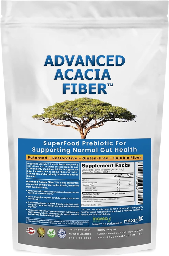 Advanced Acacia Fiber Powder Bundle 2.5 Ibs (40oz) Soluble Fiber Leaky Gut Repair Powder + Organic Use Sodium Bicarbonat Alkaline Supplement für Alkalinity 1LB