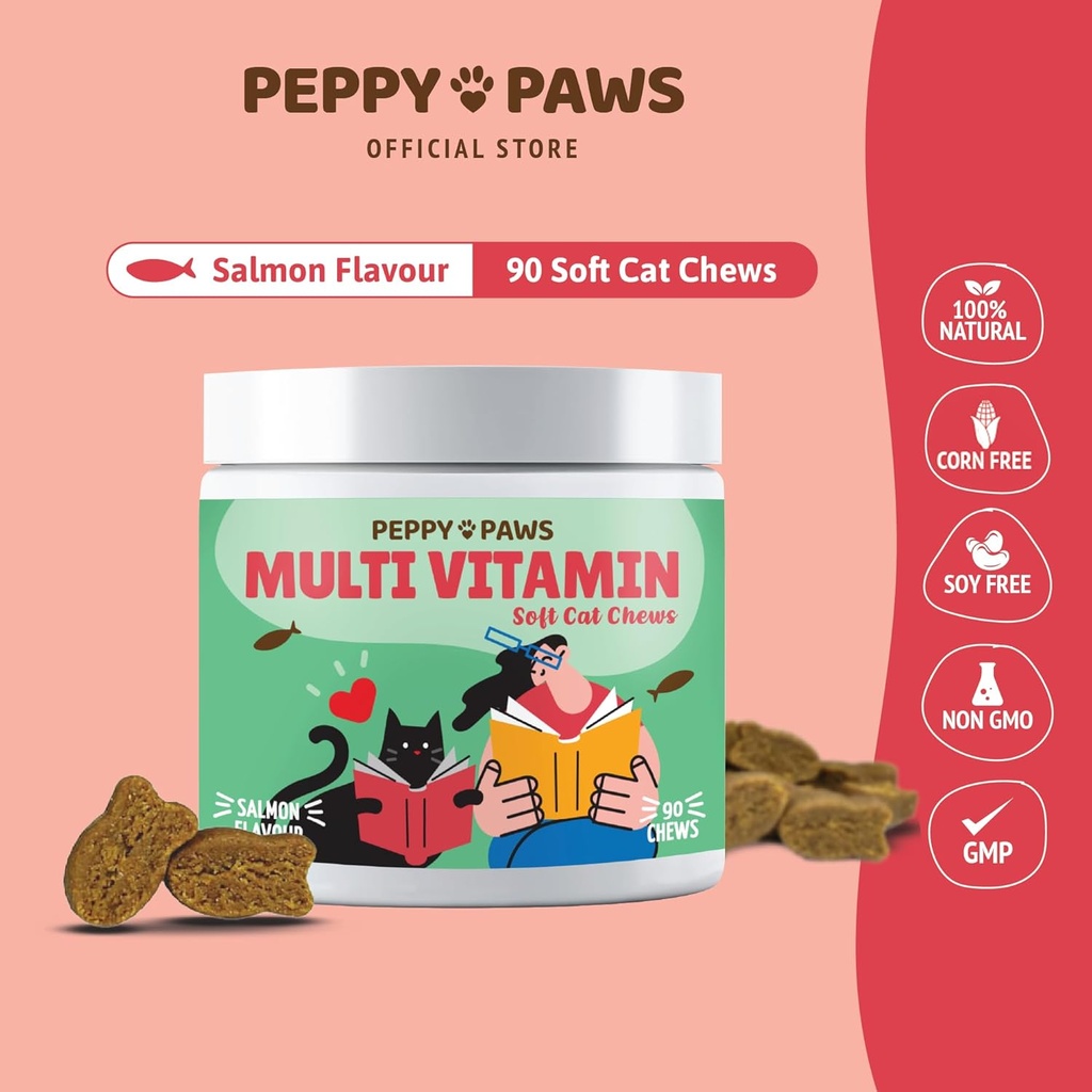 Multivitamin für Katzen – 90 Soft Chews | Omega 3, Lachsöl, Glucosamin, MSM, Chondroitin, CoQ10, Probiotics, Vitamin B Complex & C | für Haut, Gelenk, Herz, Immunität Unterstützung | Non-GMO