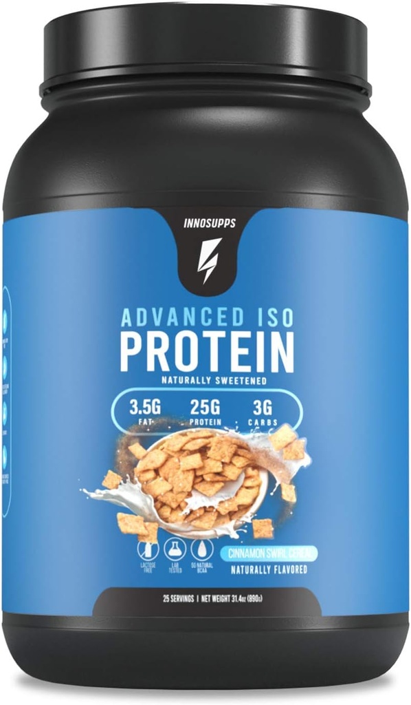 Inno Supps Advanced Iso Protein - 100% Whey Isolate Protein Pulver, keine künstlichen Süßungsmittel, Low Fat, Low Carbs, 25g Protein, Hormonfrei, Glutenfrei, Soy Free - 25 SVGS(Cinnamon Swirl Cereal)