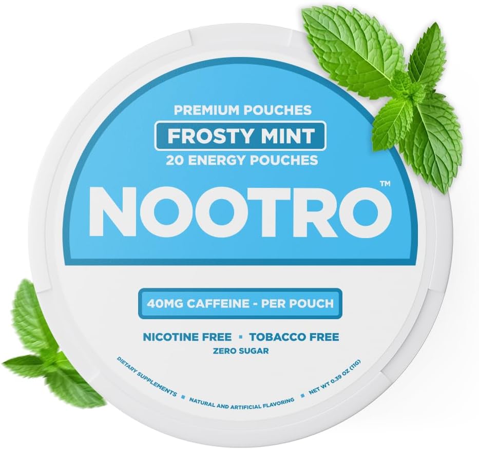 Nootro Energy Pouches | Caffeine Pouches | Nootropics | 40 mg Natürliches Koffein | Vitamin B6 | Magnesium | Zucker Free | Nikotin Free | Tobacco Free | 20 Pouches per Can | 1 Pack (Frosty Mint)