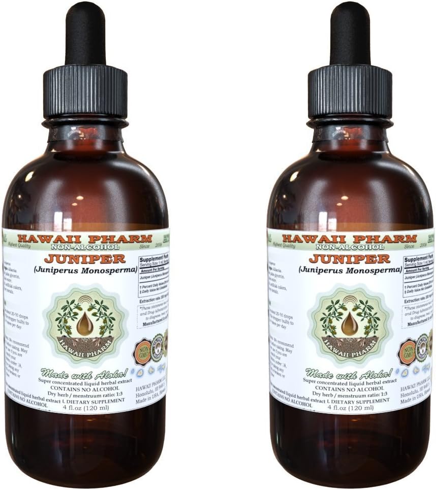 Juniper Alkoholfreie Flüssigextrakt, Bio Juniper (Juniperus Monosperma) Getrocknete Berry Glycerite Hawaii Pharm natürliche Kräuterergänzung 2x4 oz