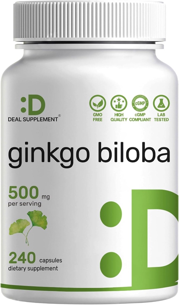 ENTWICKLUNG Ginkgo Biloba 500mg pro Servierung, 240 Kapseln, 4 Monate Versorgung – Angebaut in Nordasien – Extrastärke, fördert Hirnfunktion